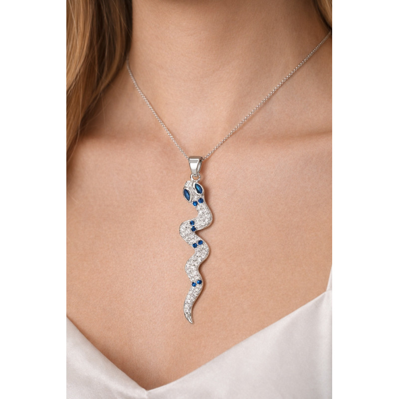 Srebrna zawieszka wąż 925 rodowana z cyrkoniami | Elegancki wisiorek