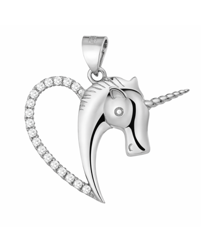 Srebrna zawieszka jednorożec serce 925 rodowana z cyrkoniami, Wisiorek