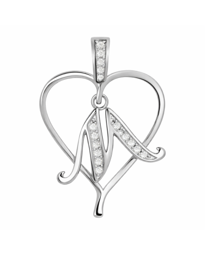 Zawieszka serce z literą M – srebro rodowane 925, cyrkonie