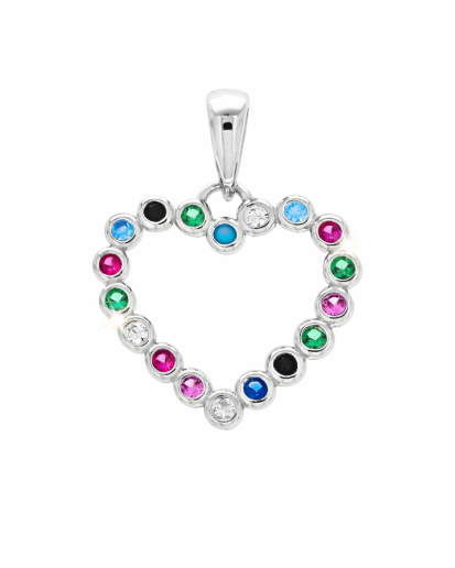 Zawieszka serce srebro 925 rodowane – kolorowe cyrkonie