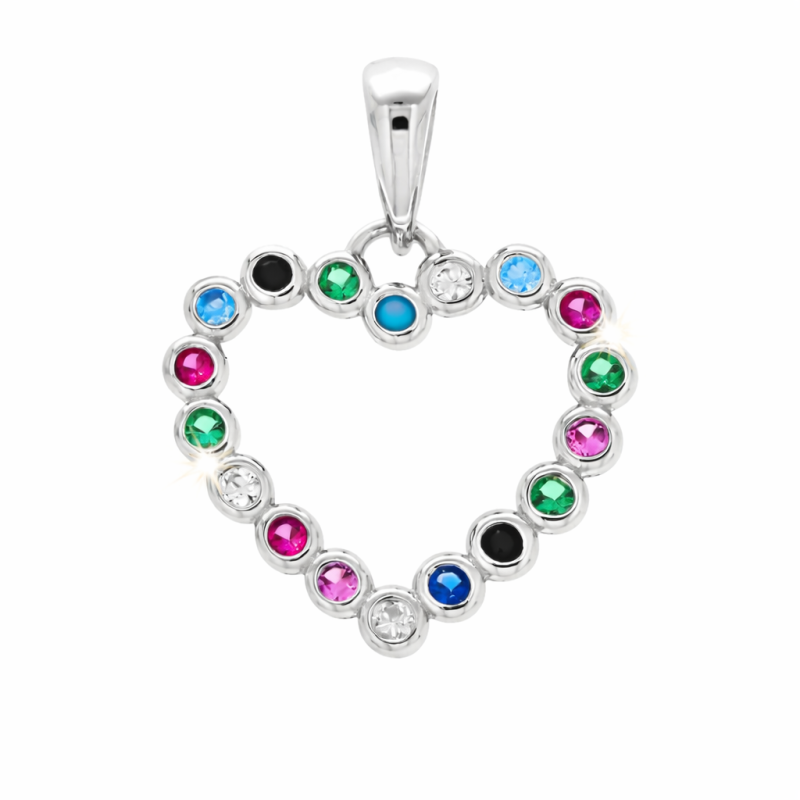 Zawieszka serce srebro 925 rodowane – kolorowe cyrkonie