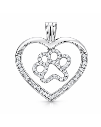 Zawieszka serce z łapką – srebro rodowane 925, cyrkonie