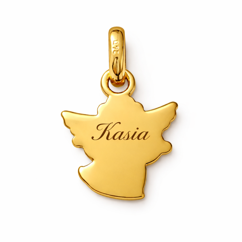 Naszyjnik dla dziecka na Chrzest i Komunię, aniołek, srebro 925 pozłacane