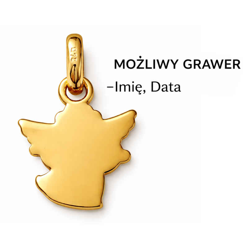 Naszyjnik dla dziecka na Chrzest i Komunię, aniołek, srebro 925 pozłacane