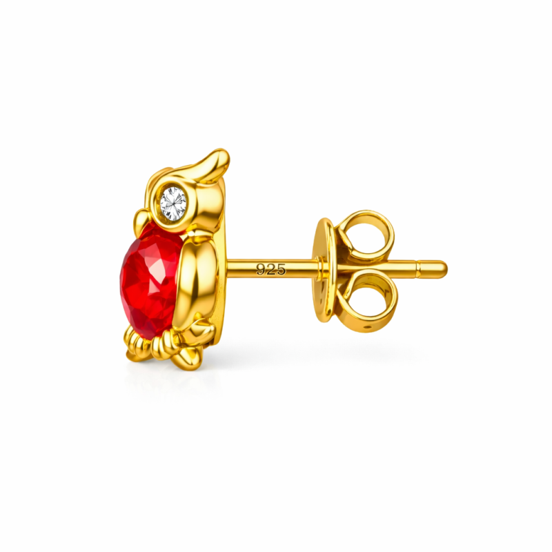 Kolczyki dziecięce Sowa z kamieniem | Srebro pozłacane 925 | Sztyft