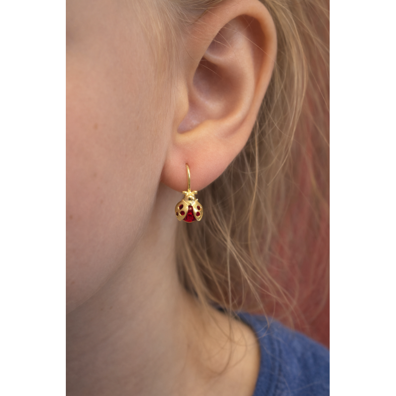 Kolczyki biedronki dla dziewczynki | Srebro pozłacane 925 | Prezent dl