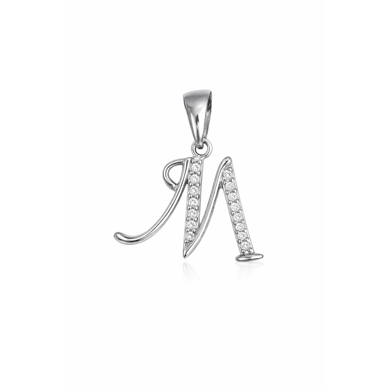 Zawieszka literka M z cyrkoniami | srebro 925 | prezent