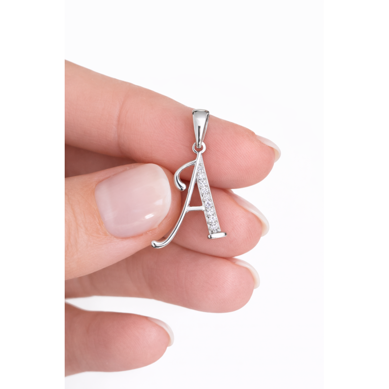 Zawieszka literka A z cyrkoniami | srebro rodowane 925