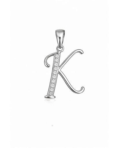 Zawieszka literka K z cyrkoniami | srebro rodowane 925 | prezent