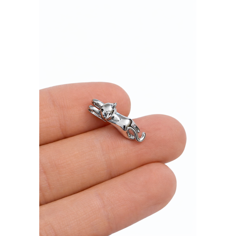 Srebrna zawieszka kot 925 rodowana – subtelny koci motyw