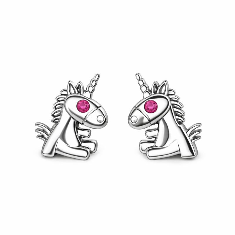 SREBRNE KOLCZYKI DLA DZIEWCZYNKI JEDNOROŻCE RÓŻOWA CYRKONIA SREBRO 925