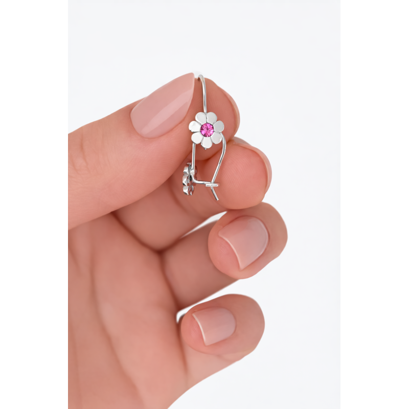 Kolczyki kwiatki srebro 925 rodowane z cyrkonią – elegancki prezent