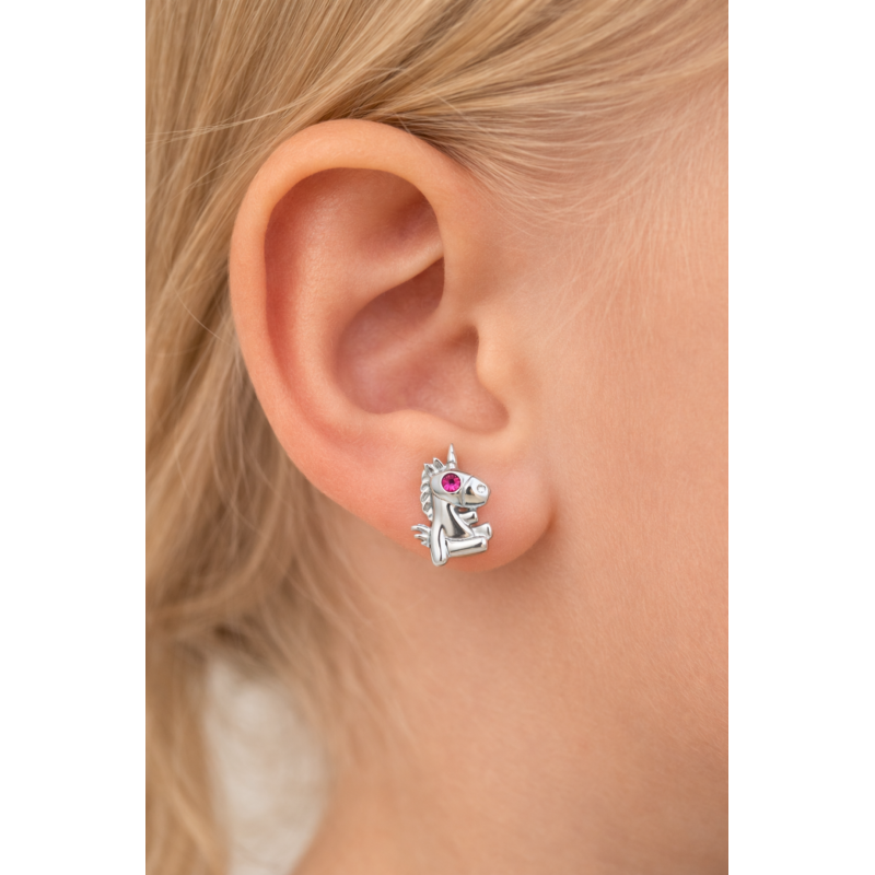 SREBRNE KOLCZYKI DLA DZIEWCZYNKI JEDNOROŻCE RÓŻOWA CYRKONIA SREBRO 925