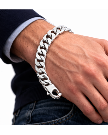 Gruba bransoletka męska pancerka 925 – srebro 15 mm diamentowana