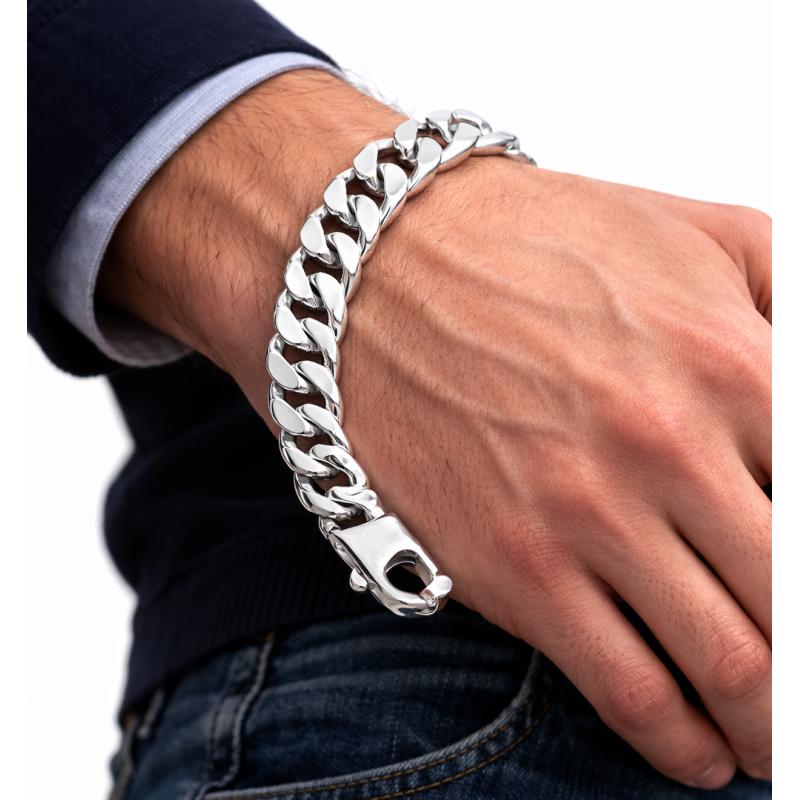 Gruba bransoletka męska pancerka 925 – srebro 15 mm diamentowana