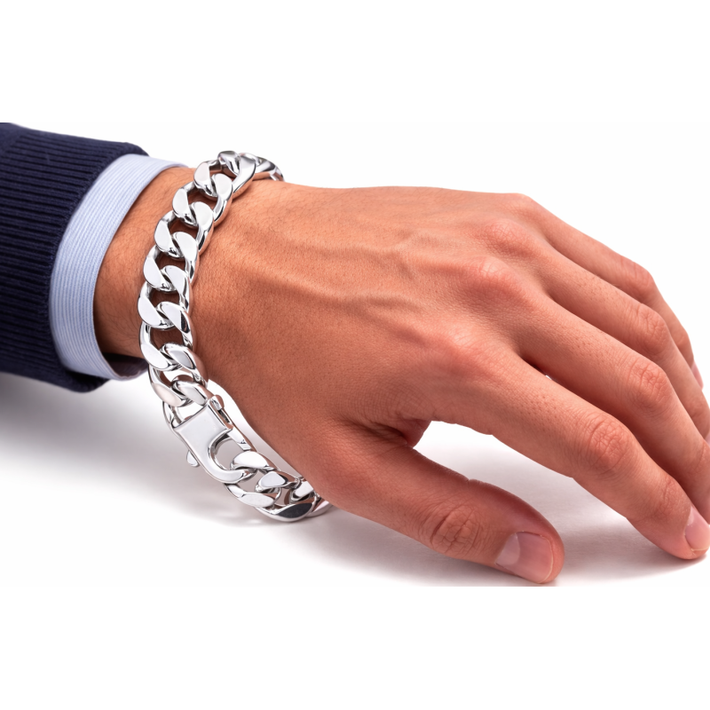 Gruba bransoletka męska pancerka 925 – srebro 15 mm diamentowana