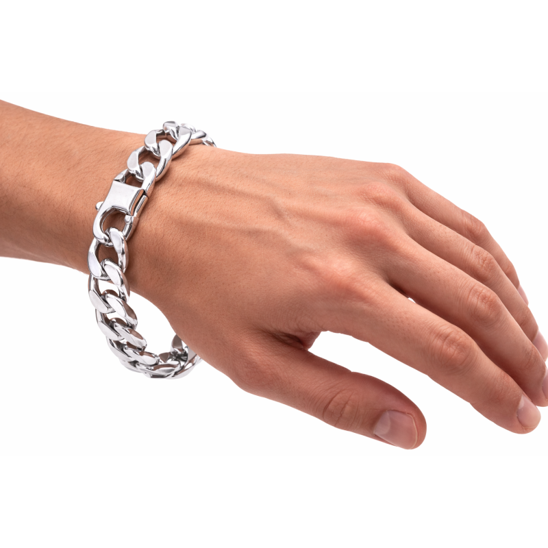 Gruba bransoletka męska pancerka 925 – srebro 15 mm diamentowana