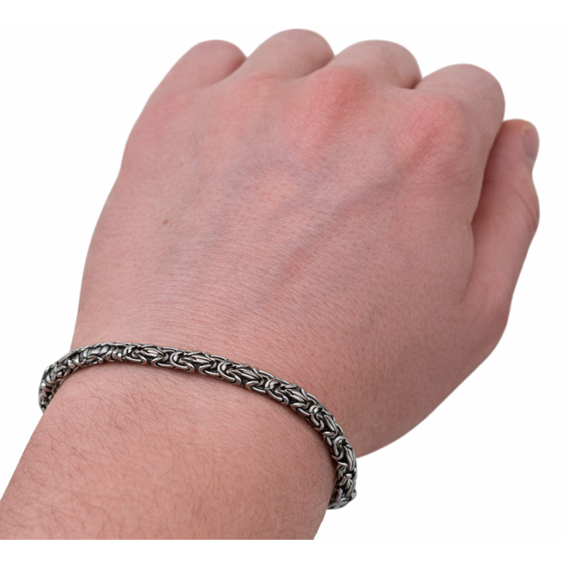 Srebrna bransoletka królewska męska 4 mm oksydowana 925