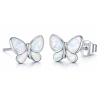 Srebrne kolczyki damskie motylki z białym opalem – wkrętki, próba 925