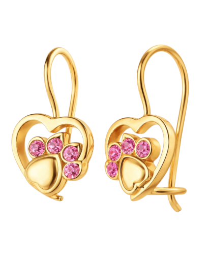 Kolczyki srebrne pozłacane Łapki 925 z różowymi cyrkoniami