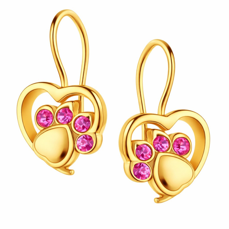 Kolczyki srebrne pozłacane Łapki 925 z różowymi cyrkoniami