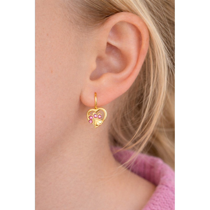 Kolczyki srebrne pozłacane Łapki 925 z różowymi cyrkoniami