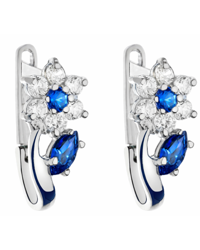 Kolczyki damskie srebro 925 rodowane – kwiatki, cyrkonie, zapięcie angielskie