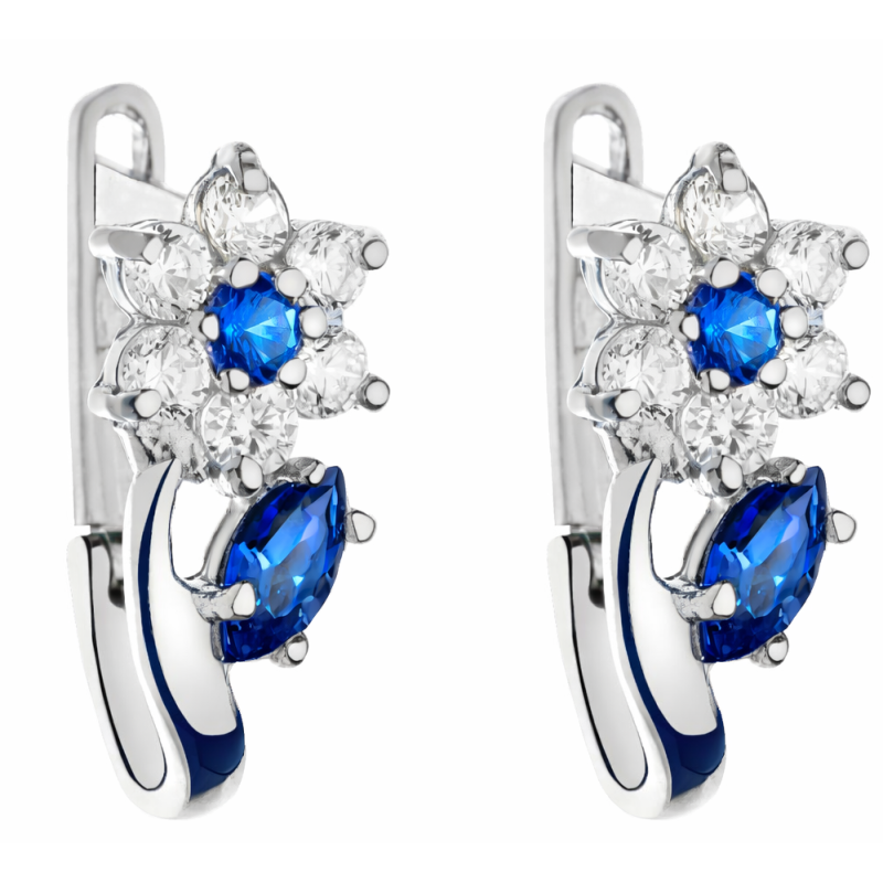 Kolczyki damskie srebro 925 rodowane – kwiatki, cyrkonie, zapięcie angielskie