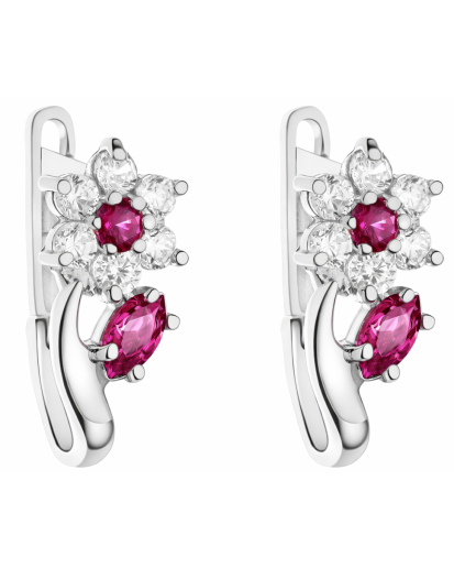 Kolczyki srebrne 925 rodowane – kwiatki z cyrkoniami, zapięcie angielskie
