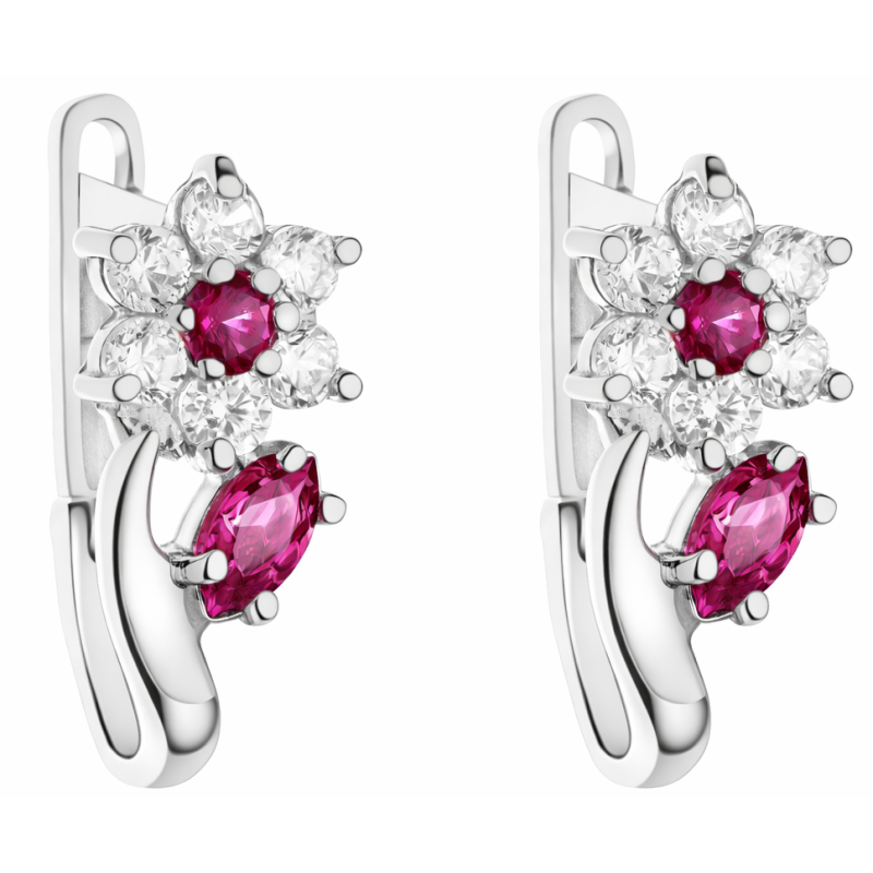 Kolczyki srebrne 925 rodowane – kwiatki z cyrkoniami, zapięcie angielskie