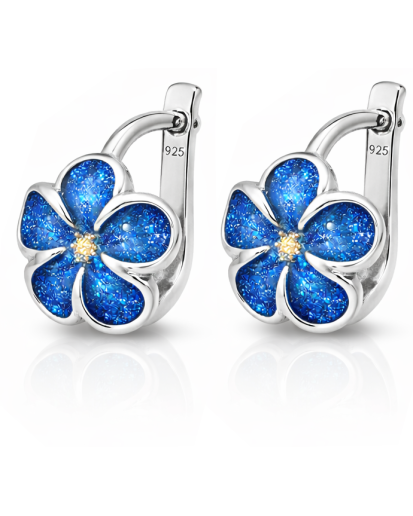 Kolczyki srebrne 925 oksydowane kwiatki niebieskie | KALA SILVER