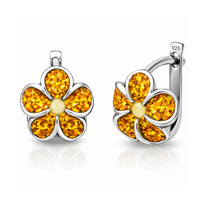 Kolczyki damskie srebrne 925 oksydowane kwiatki złociste | KALA Silver