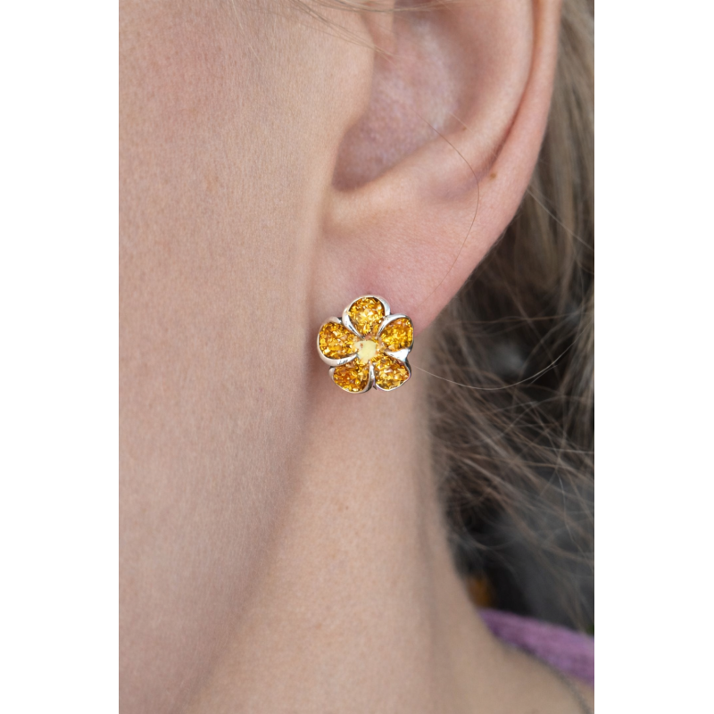 Kolczyki damskie srebrne 925 oksydowane kwiatki złociste | KALA Silver