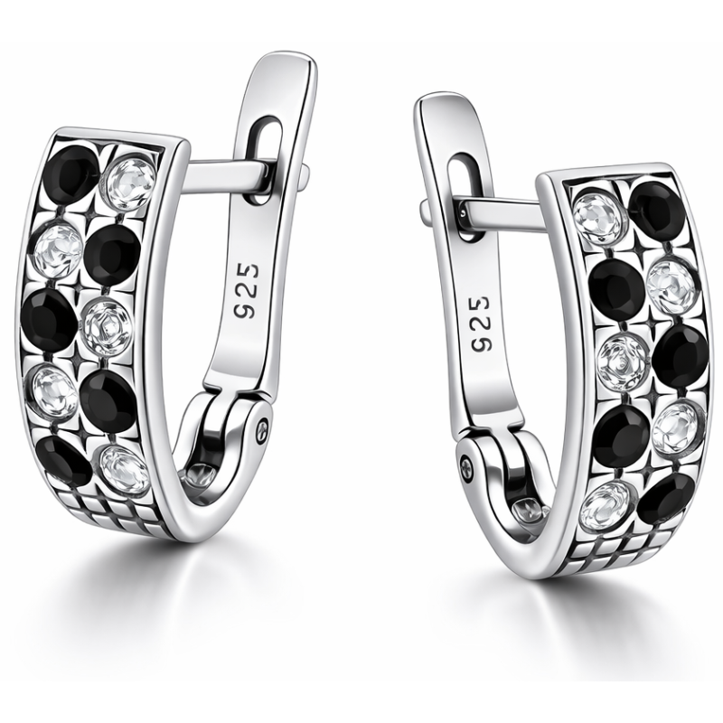 Oksydowane kolczyki przecinki 925 z cyrkonią – nowoczesny akcent