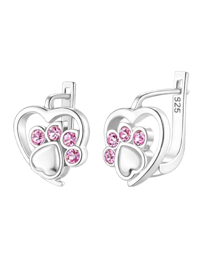 SREBRNE KOLCZYKI DLA DZIEWCZYNKI WISZĄCE ŁAPKI RÓŻ RÓŻOWE SREBRO 925