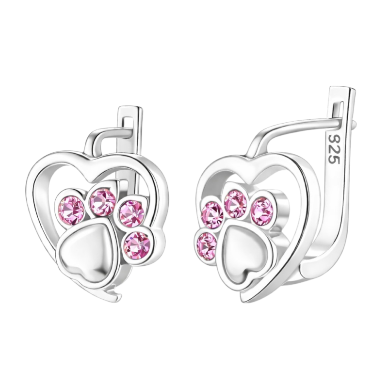 SREBRNE KOLCZYKI DLA DZIEWCZYNKI WISZĄCE ŁAPKI RÓŻ RÓŻOWE SREBRO 925