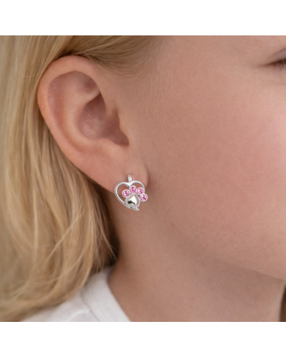 SREBRNE KOLCZYKI DLA DZIEWCZYNKI WISZĄCE ŁAPKI RÓŻ RÓŻOWE SREBRO 925