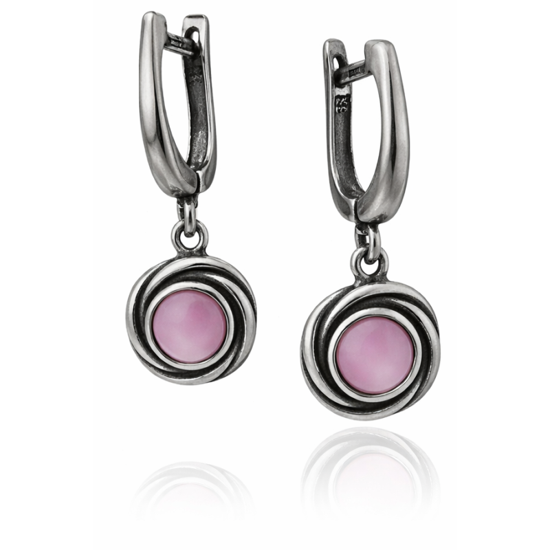 Oksydowane kolczyki damskie wiszące na biglu angielskim – srebro 925