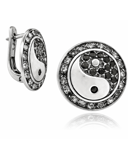 Oksydowane kolczyki koła 925 z cyrkoniami – elegancki kontrast