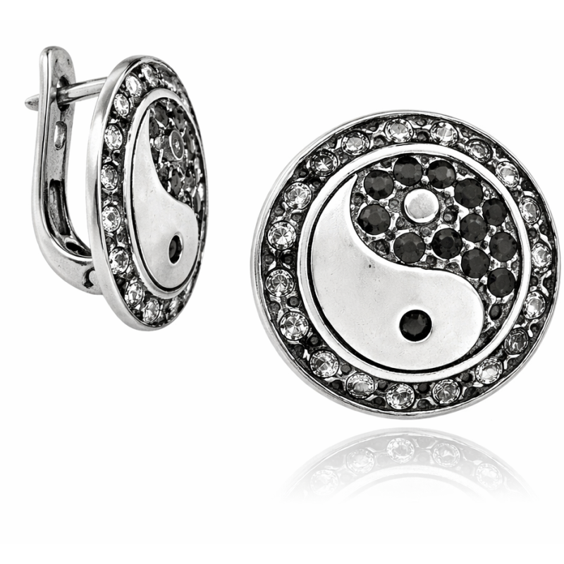 Oksydowane kolczyki koła 925 z cyrkoniami – elegancki kontrast