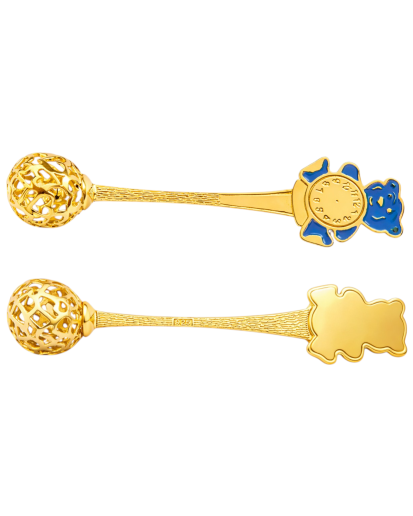 Srebrna grzechotka 925 na chrzest dla dziecka pozłacana z niebieskim misiem