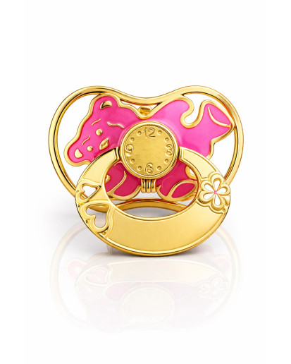 Różowy smoczek na Chrzest ze srebra 925 pozłacany