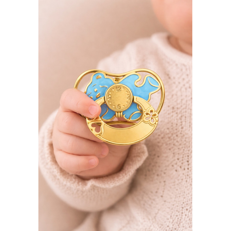 Błękitny smoczek na Chrzest ze srebra 925 pozłacany