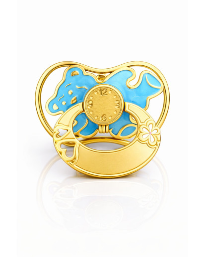 Błękitny smoczek na Chrzest ze srebra 925 pozłacany