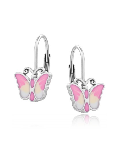 Srebrne kolczyki dla dziewczynki wiszące motyle motylki próba 925