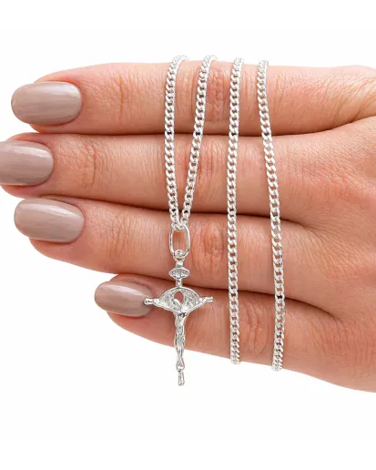 Srebrny komplet komunijny 925 – krzyżyk + łańcuszek pancerka