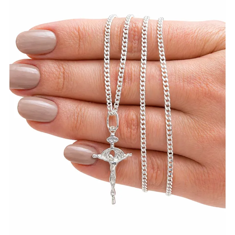 Srebrny komplet komunijny 925 – krzyżyk + łańcuszek pancerka