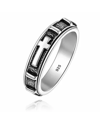 Srebrny różaniec na palec srebrna oksydowana obrączka obrotowa rozmiary 5,5 mm 13-25 925