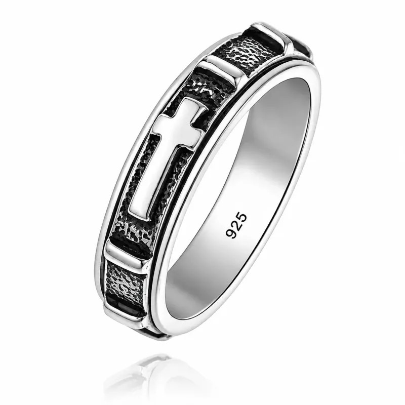 Srebrny różaniec na palec srebrna oksydowana obrączka obrotowa rozmiary 5,5 mm 13-25 925