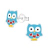 Srebrne kolczyki dziecięce niebieskie sowy emaliowane sztyft 925